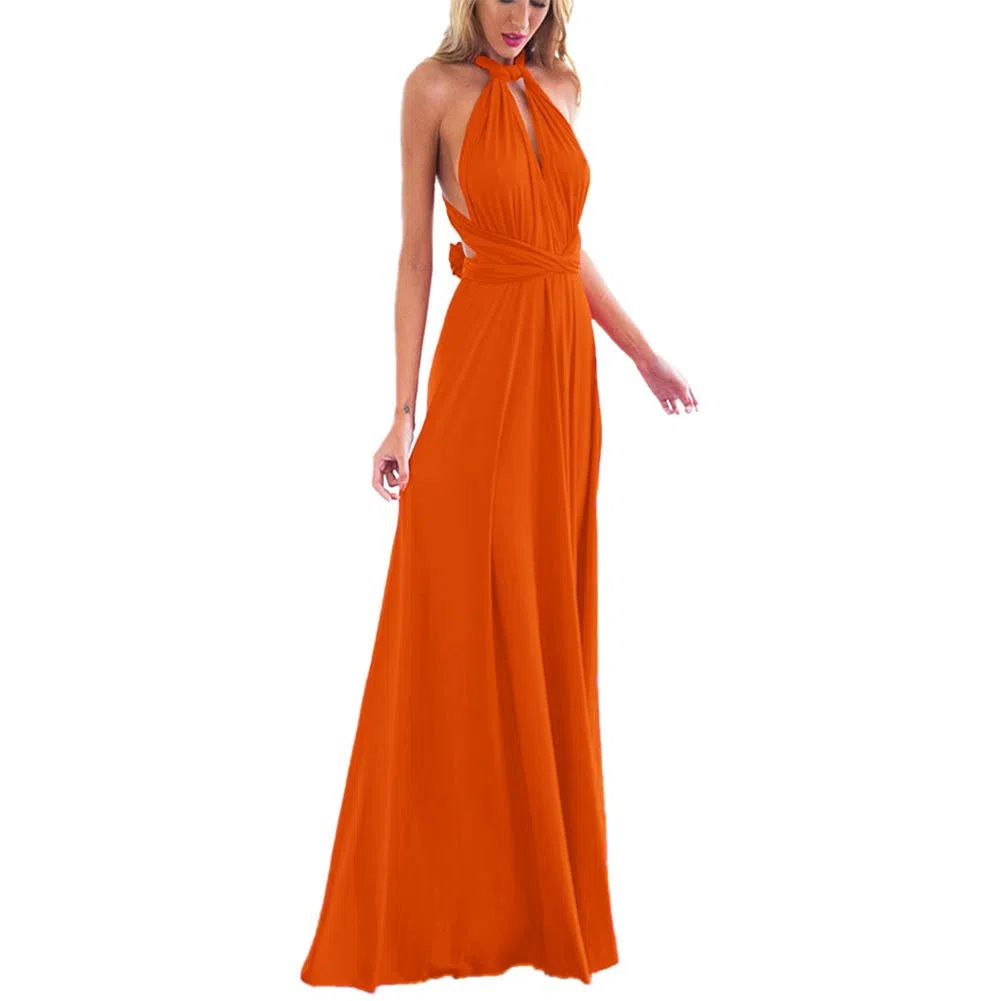FYMNSI Donna Transformare Infinity Vestito Lunghe Senza Schienale Scollo a V Vita Alta Senza Maniche Multiway Avvolgere Damigella d' Onore Formale Maxi Abito da Sera Matrimonio Banchetto