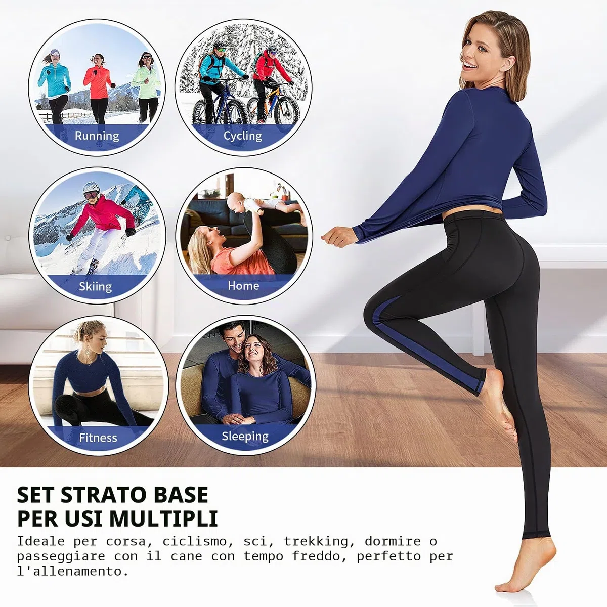AMGUTEN Biancheria Intima Termica Donna Biancheria Funzionale Donna con Funzione Quick Dry Sportiva Set di Biancheria Intima Base Layer Traspirante Riscaldante Ideale per attività all'Aperto Blu