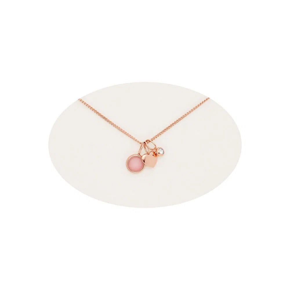 Fossil Collana con ciondolo rotondo da donna in acciaio inossidabile con chiusura a moschettone, tonalità oro rosa