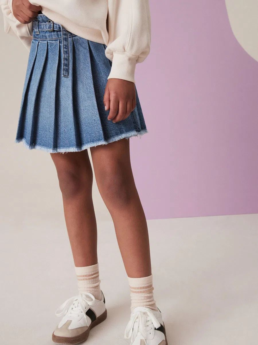 NEXT Ragazza Gonna in Denim a Pieghe