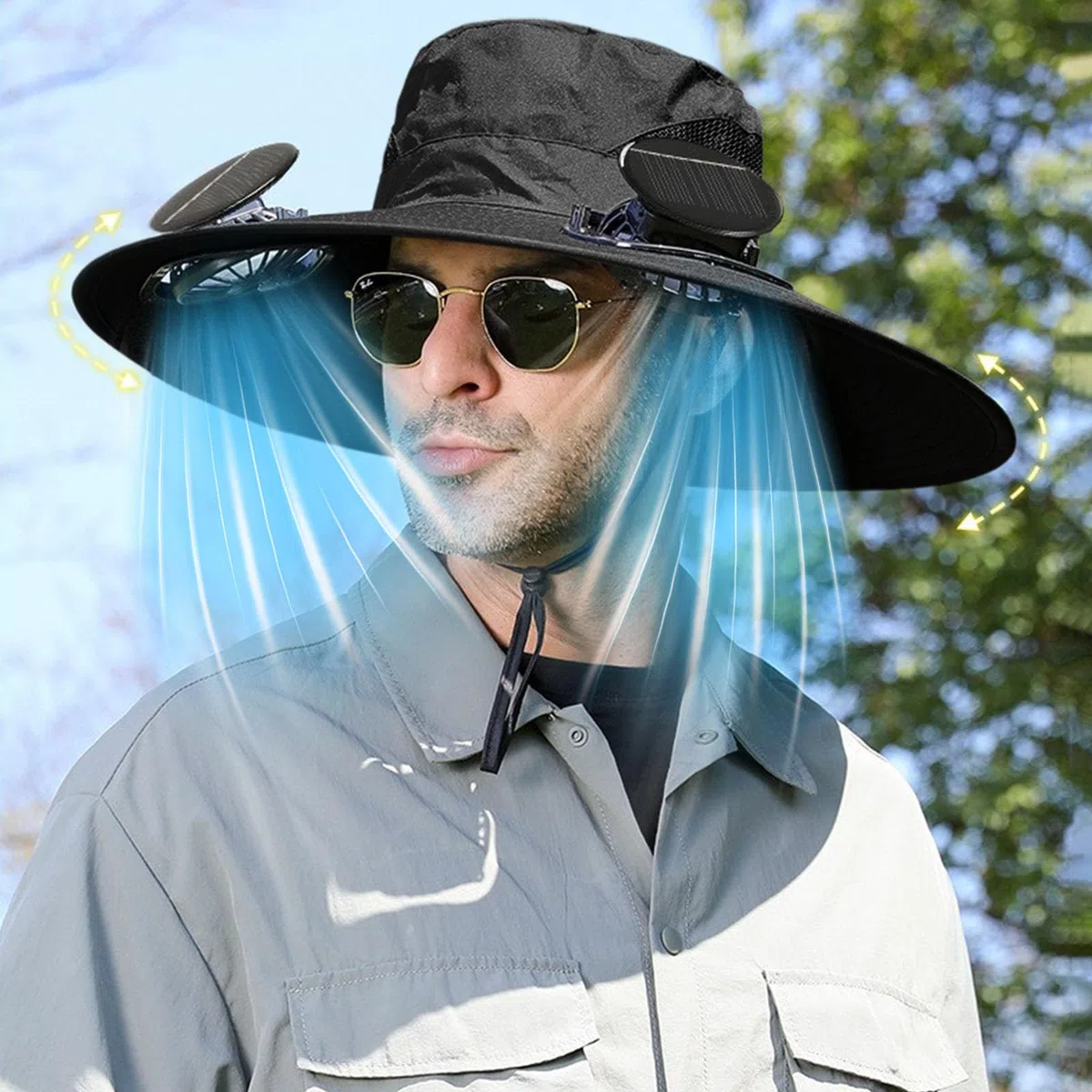 Cappello con Ventola a Energia Solare Largacappello Cappello per Unisex con Ricarica USB e 2 Ventole Solari per Pesca all'aperto Alpinismo