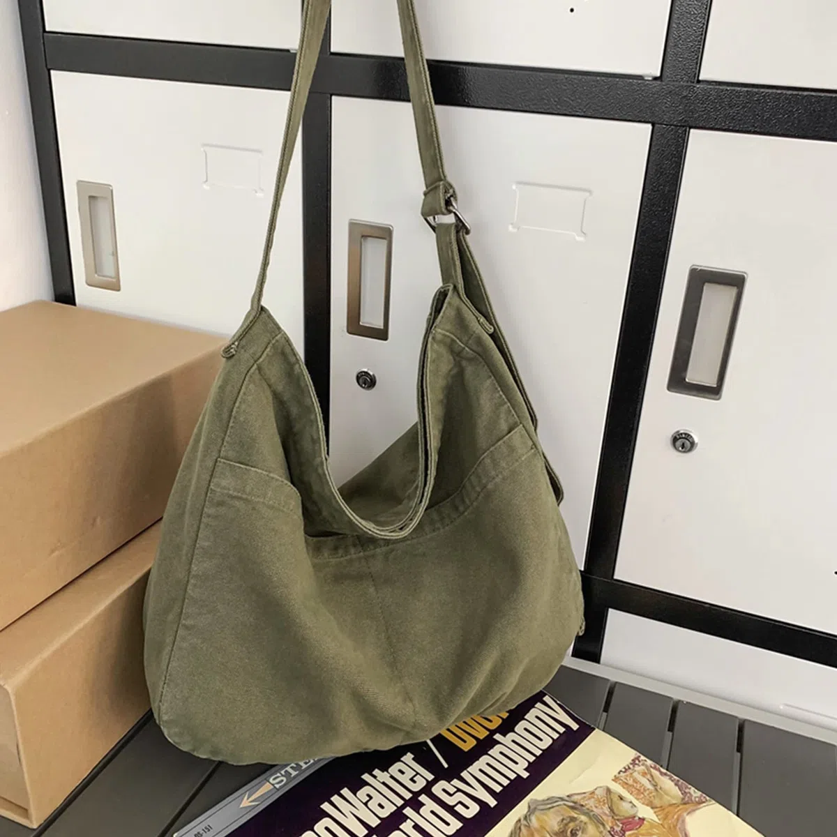 X SIM FITNESSX Unisex perizoma Bag Oxford borsa a tracolla singola per donna Shopping Bag quotidiano/ufficio/scuola/viaggio borsa in tessuto di moda (Verde Scuro)