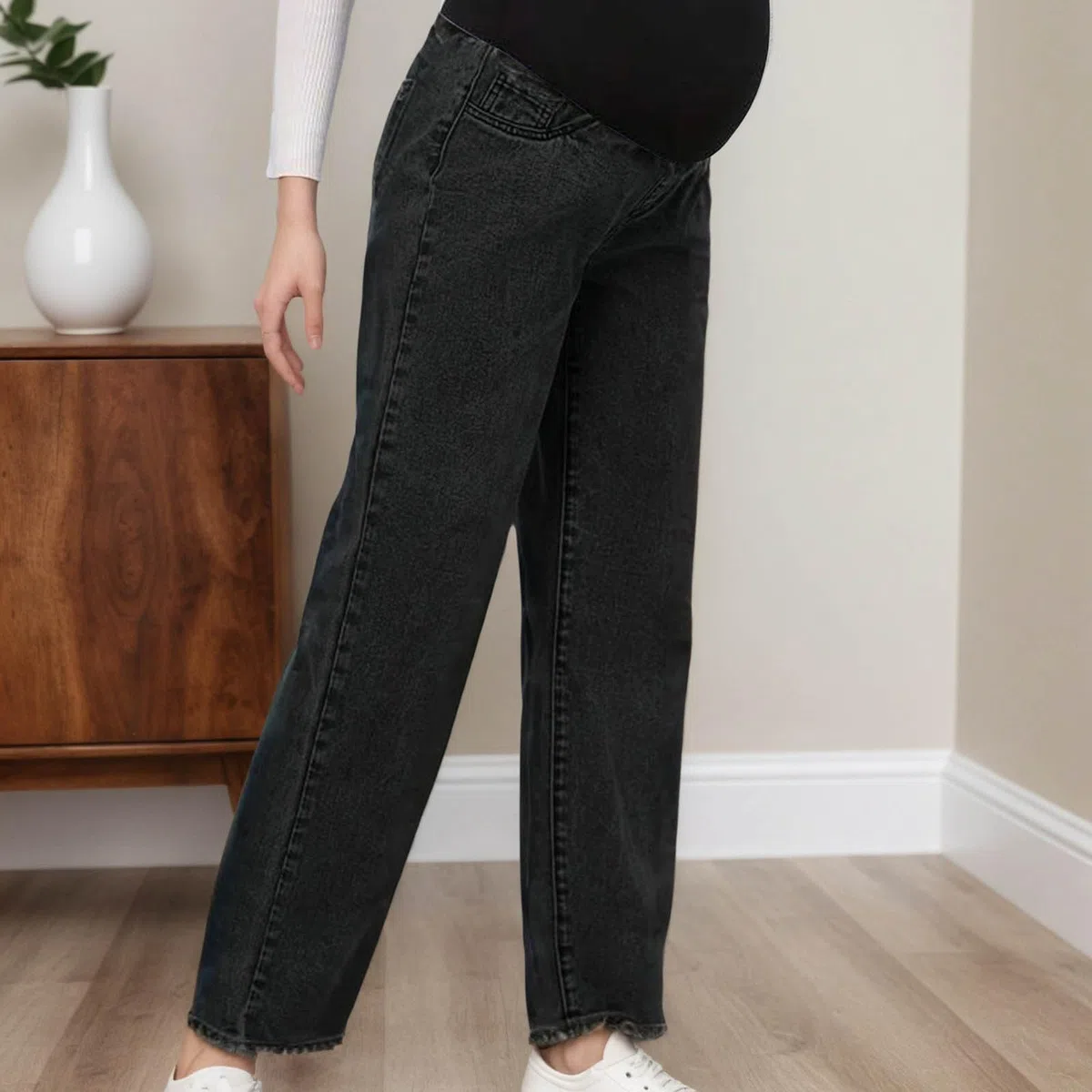 Generico Jeans Premaman da Donna, Gamba Dritta sopra la Pancia, Elasticizzati, Pantaloni in Denim per Gravidanza, Comodi, Pantaloni Premaman con Tasche