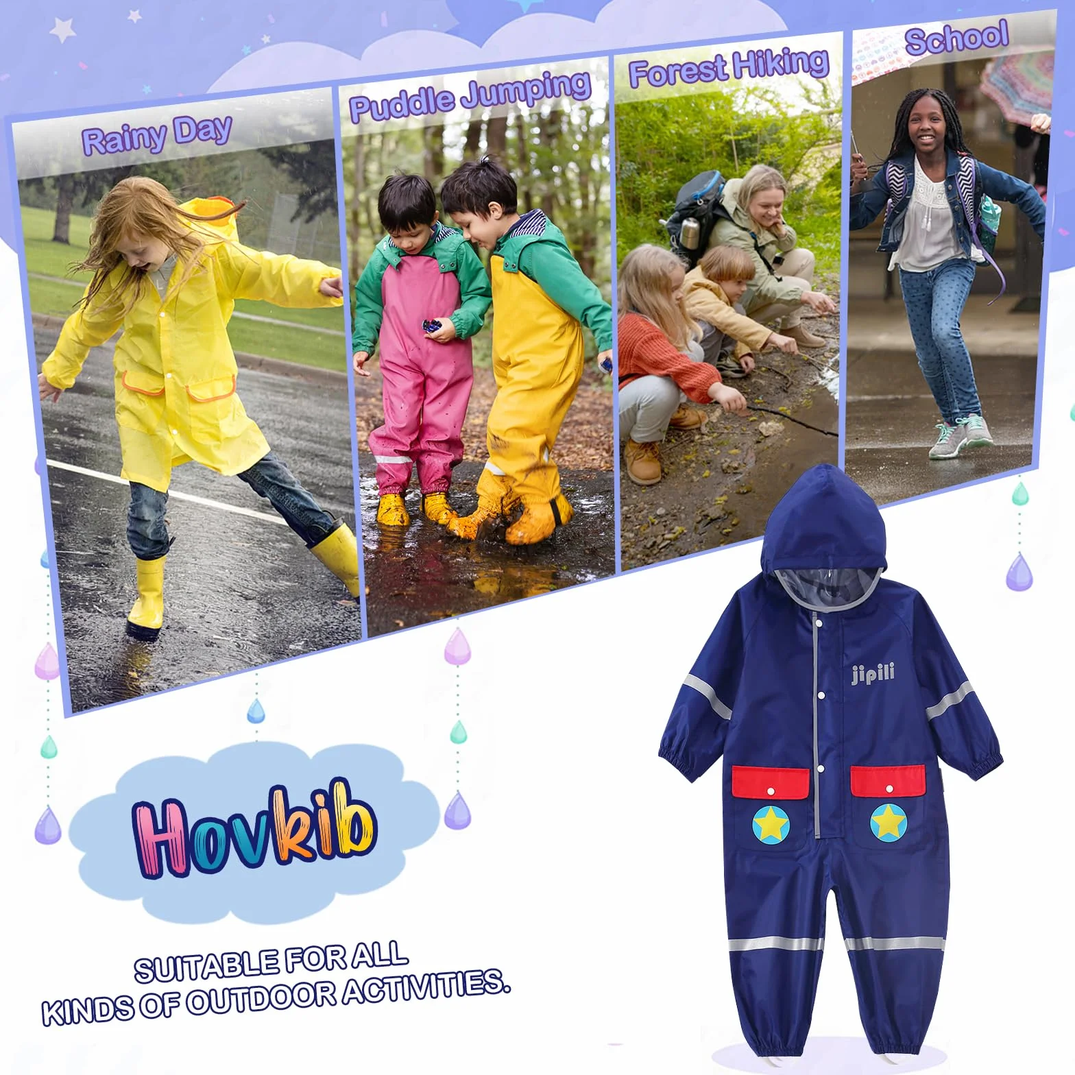 Tuta da Pioggia per Bambini Ragazzi Ragazze Impermeabili Un Pezzo Giacche da Pioggia Bambina Motivo Unicorno Poncho Antipioggia Tuta Impermeabile da Fango 1-10 Anni