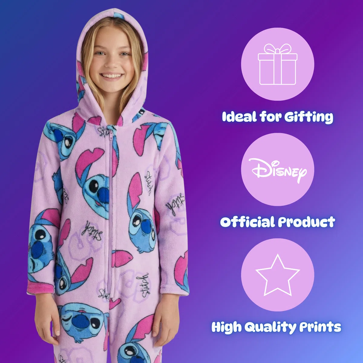 Disney Stitch Pigiama per Ragazze, Pigiama Intero per Bambina in Morbido Pile, Taglie 6 a 12 Anni