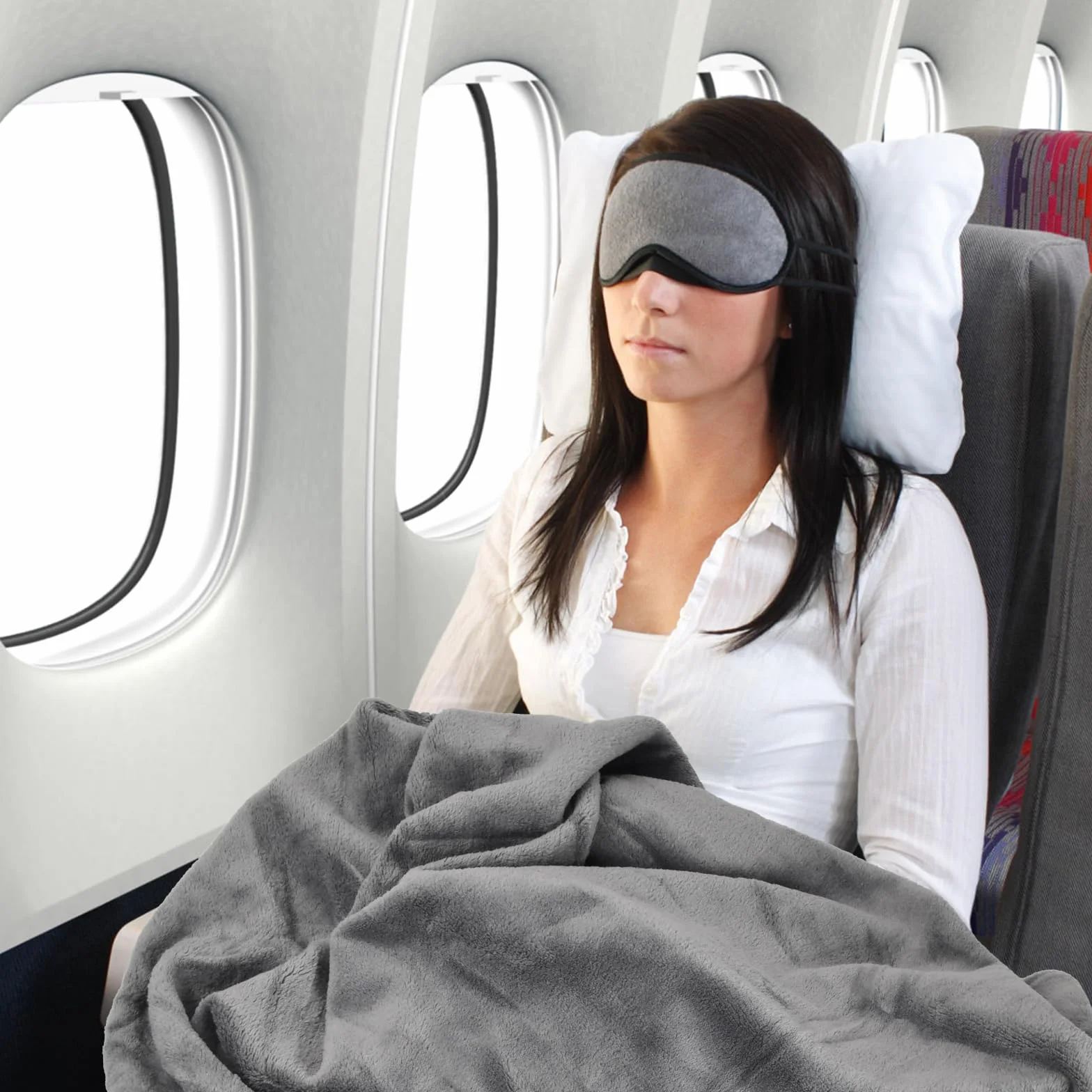 Amexo Coperta da viaggio morbido e caldo 2 in 1, Super leggera Portatile Aereo per viaggi aerei, affari e ufficio (grigio)
