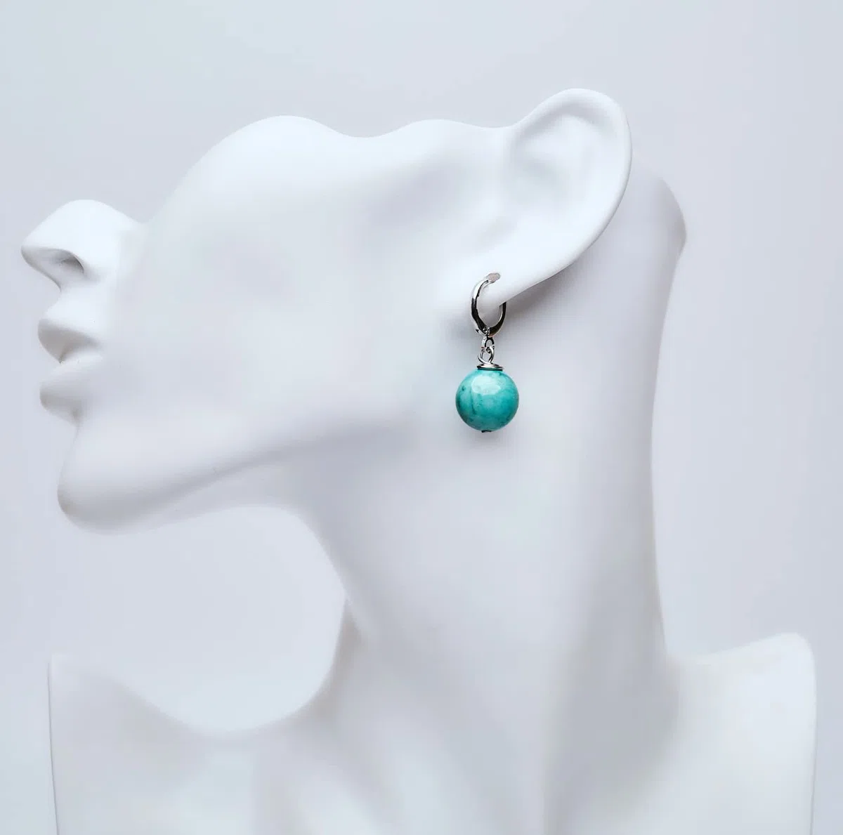 Orecchini Semplici Fatti A Mano Con Perline Di Pietre Preziose Per Donne E Adolescenti - Orecchini Pendenti A Sfera Da 12 Mm Chiusura A Leva Placcata Oro (Turchese blu)