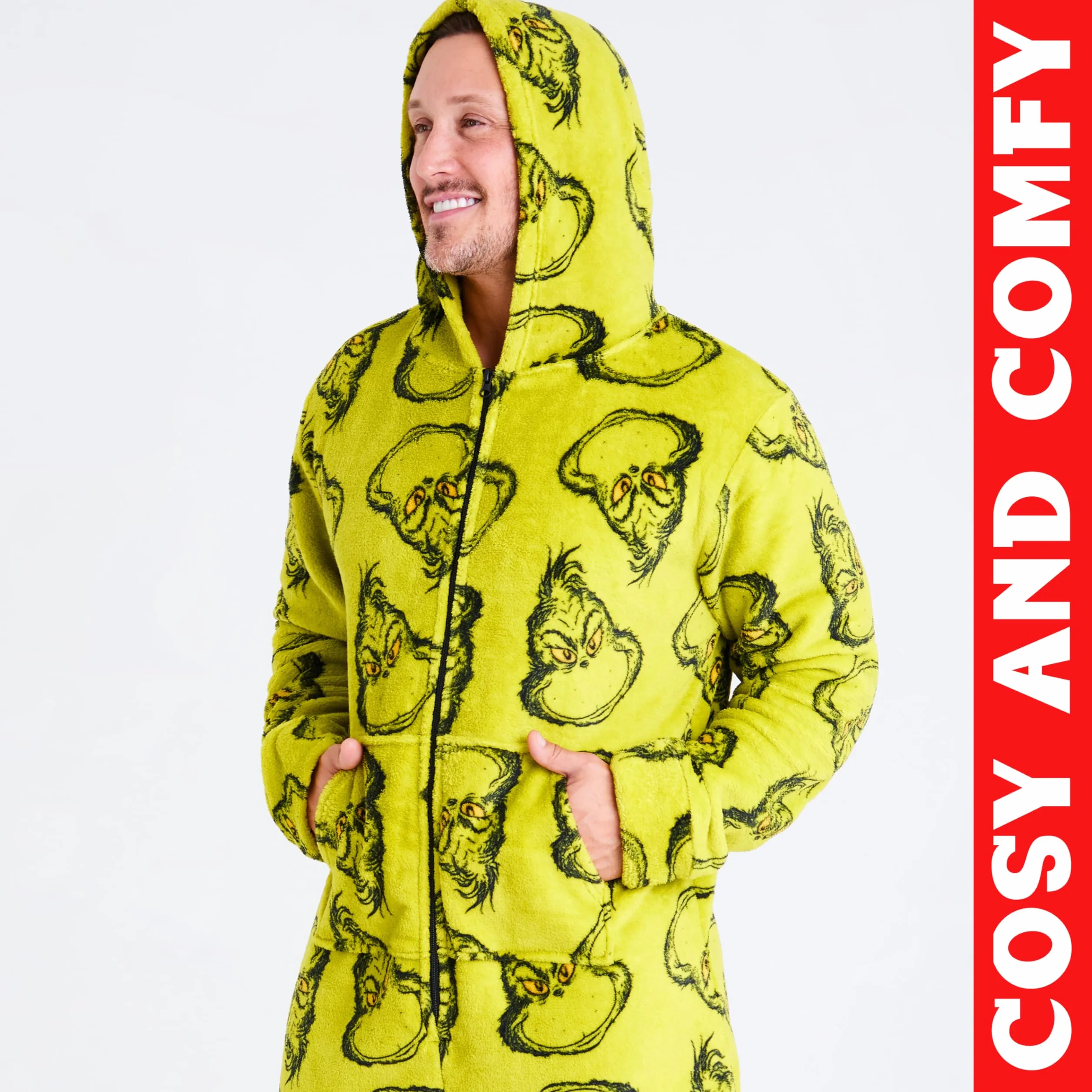 The Grinch Pigiama Intero Uomo con Cappuccio, Soffice Tuta Intera - Regalo Uomo e ADO