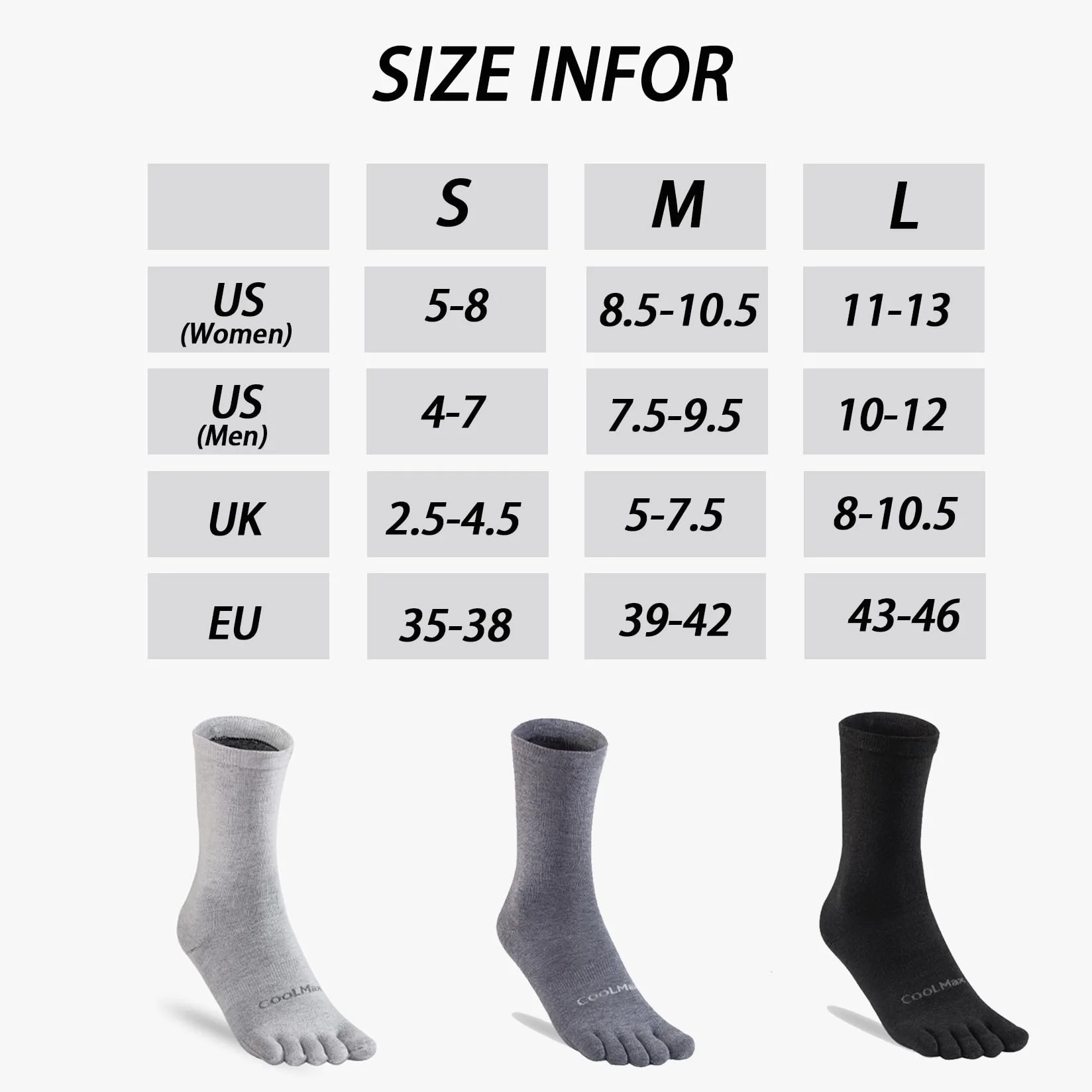 calzini da punta Liner Crew Socks per uomini donne Coolmax cinque dita calzini 3 paia di calzini da corsa