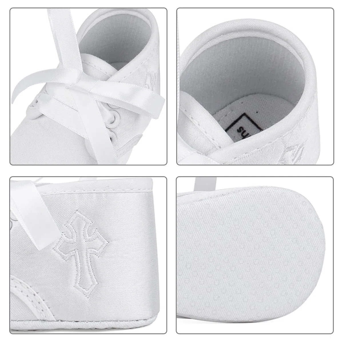 LACOFIA Scarpe da Battesimo per Neonato Scarpette da Culla Scarpine Primi Passi per Bambina con Suola Morbida Antiscivolo Bianco