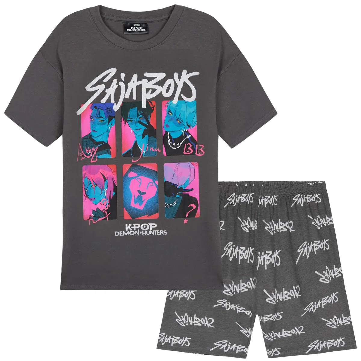 KPop Demon Hunters Ufficiale Pigiama Bambina Set 5-14 Anni, 2 Pz Pigiamone, Huntrix Saja Boys Derpy Tiger, Regalo Ragazza