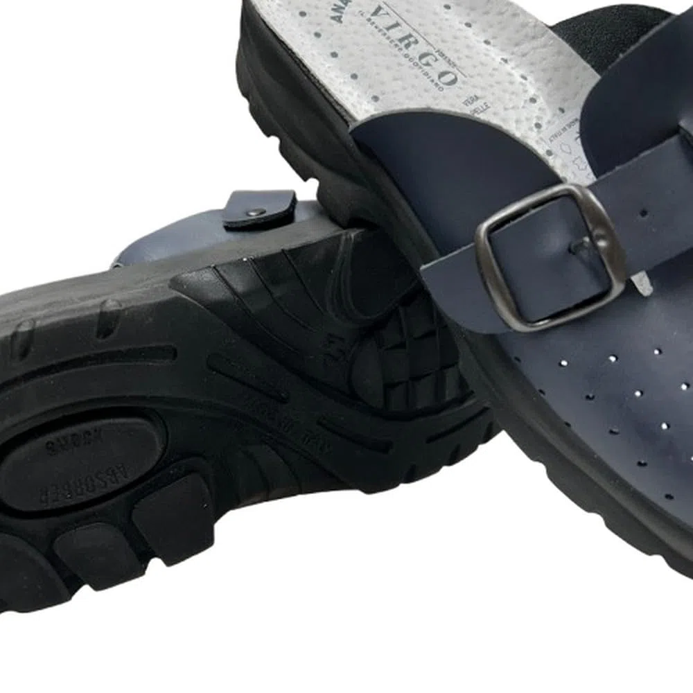Zoccoli da Uomo in Pelle con Suola Anatomica – Ciabatte Sanitarie Confortevoli con Fibbia Regolabile, Traspiranti, per Ospedali, Cucina o Uso Quotidiano – Made in Italy