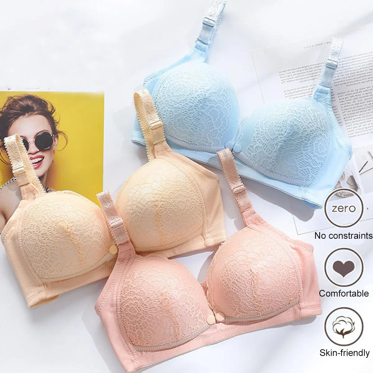 Reggiseno Allattamento Push Up Imbottito 3pcs Reggiseno da allattamento Pizzo senza ferretto con Spalline Regolabili Reggiseno Premaman Gravidanza e Sonno