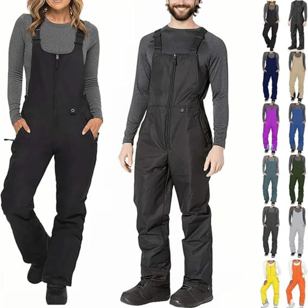 Salopette da sci da uomo, regolabile, impermeabile, antivento, colore nero, isolante, per attività all'aperto, atletica, con tasca