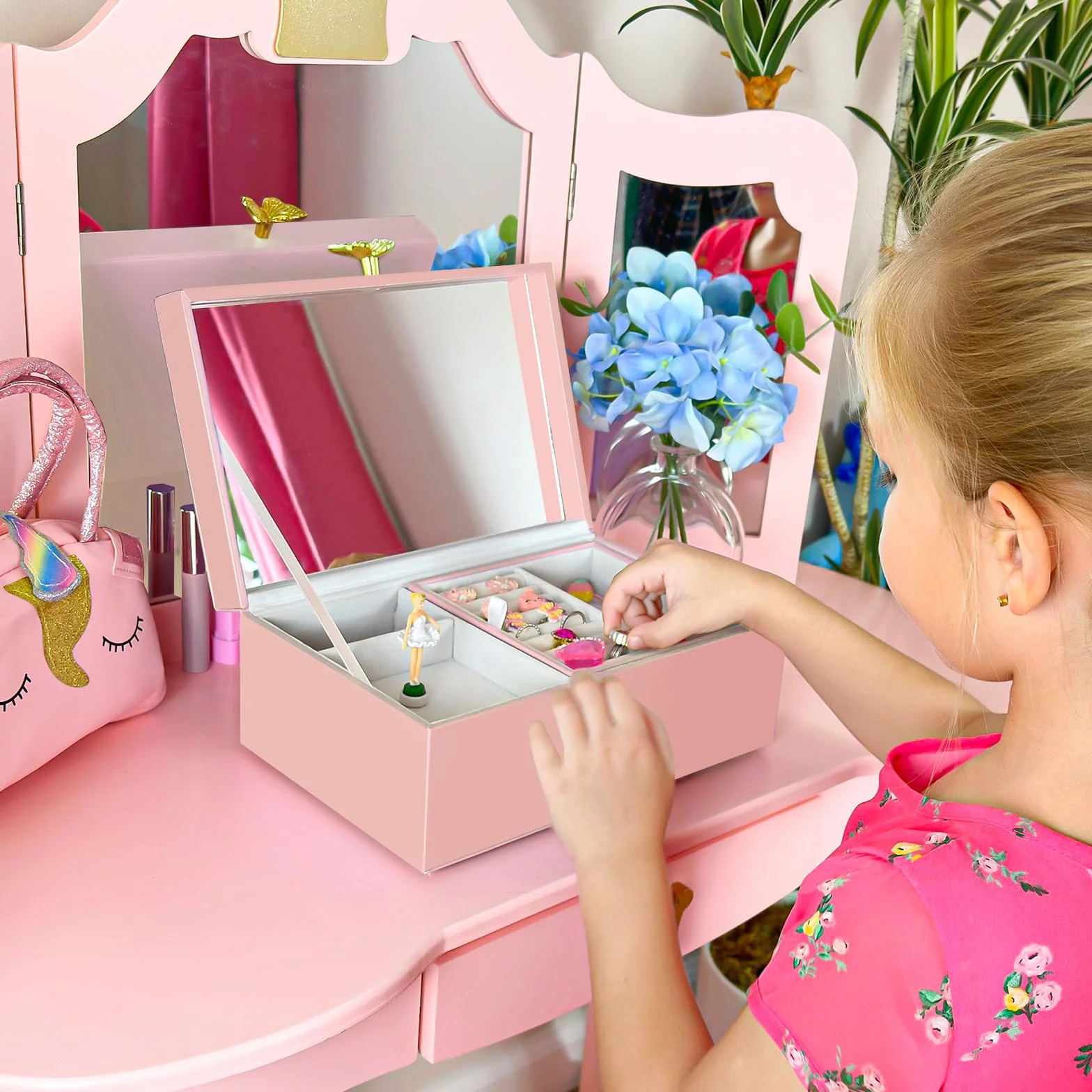 ProCase Grande Carillon Portagioie per Bambina e Ragazza, Portagioie Musicale Con Ballerina, Regalo per Bambina -Rosa