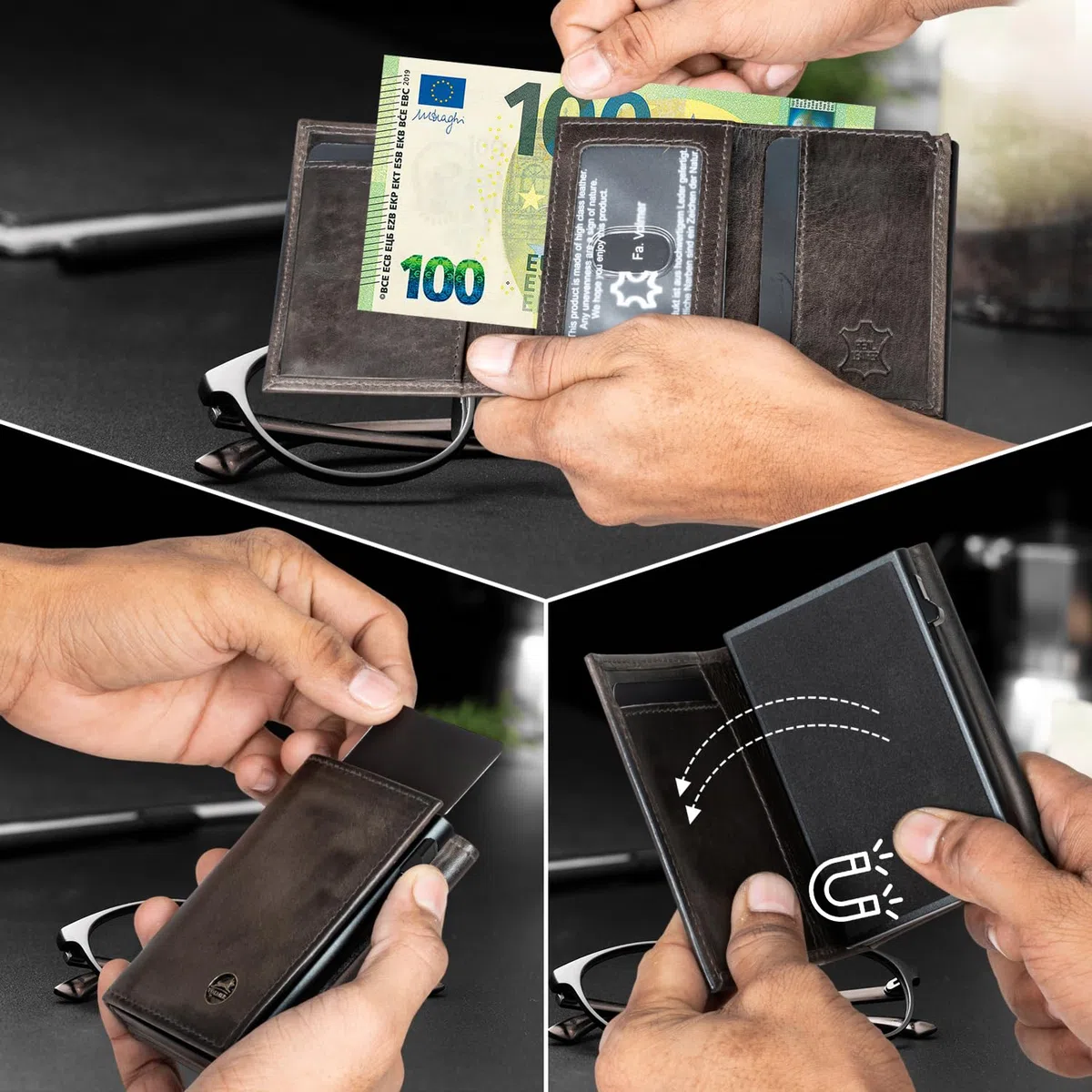 Fa.Volmer Porta carte con portamonete in vera pelle per uomo e donna | 11 carte | protezione RFID | Portafoglio VO44 (Basalt Grey, piccolo scomparto per monete)