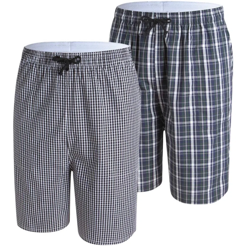 MoFiz Pantaloni Corti Pigiama Uomo Cotone Shorts a Quadretti da Notte Pantaloncini Estivi con Tasche Pacco da 2