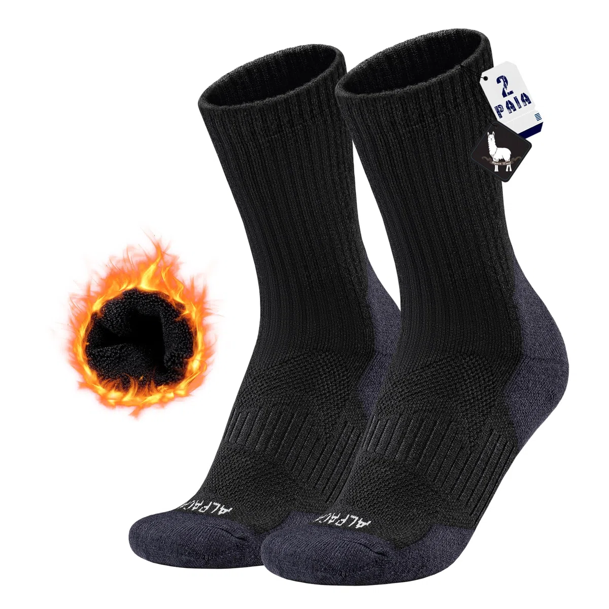 Calze Termiche Donna Uomo 2 Paia Lana de Alpaca Invernali Calzini Termici Calde Caldi Pesanti Ciclismo Trekking Running Sci Sportive Taglie 35-51