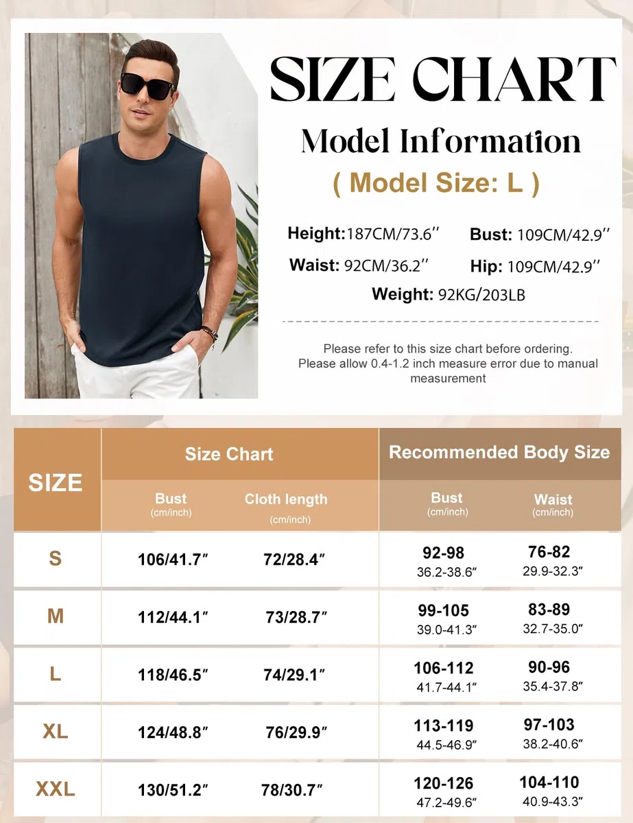 Voqeen Canottiera Uomo Estiva Classica Maglietta Senza Maniche Girocollo Canotta Fitness Leggera Tank Top per L'Estate Vacanze al Mare Allenamento in Palestra