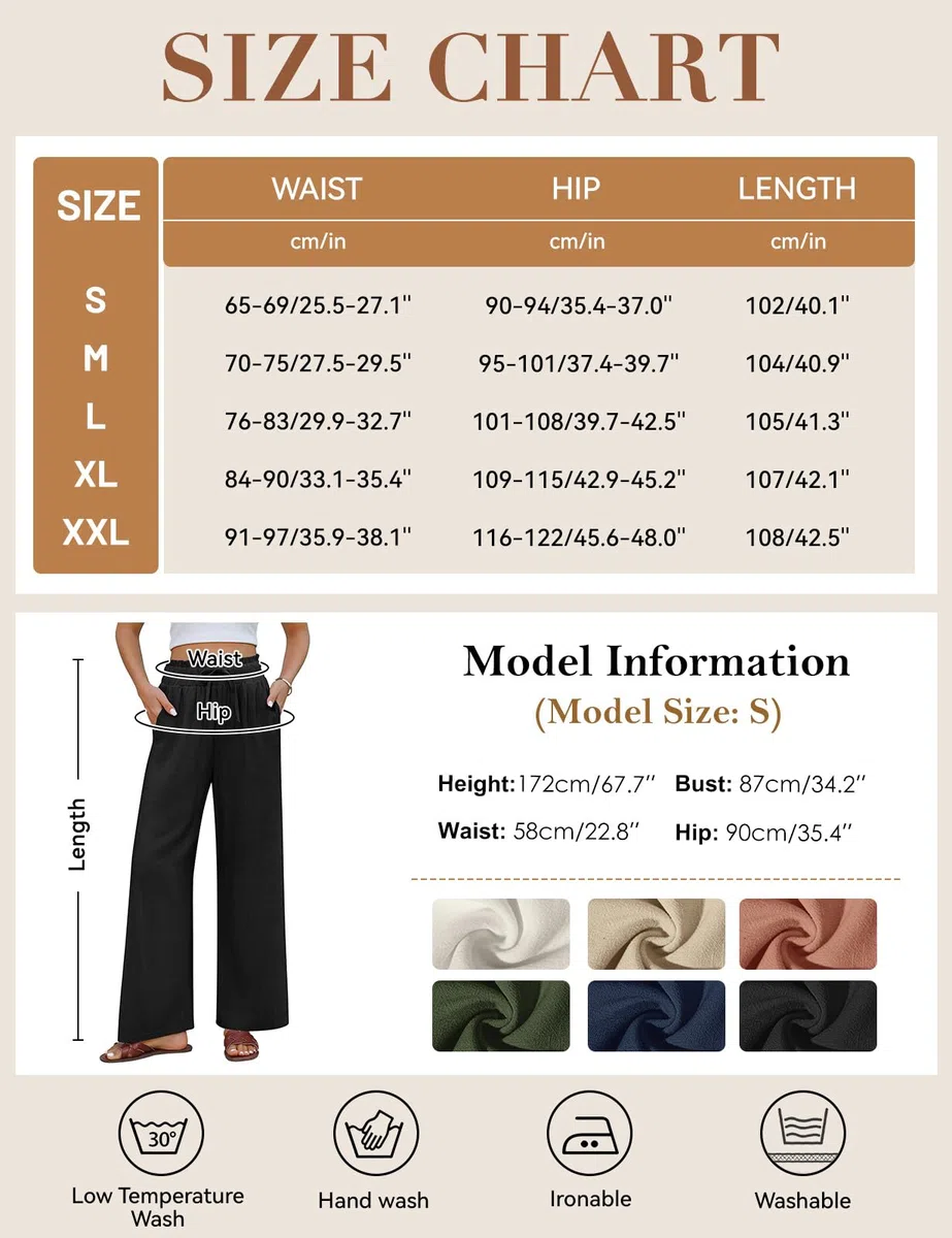 Pantaloni Donna Estivi in Cotone e Lino Eleganti Elastico Vita Alta Leggeri Comodi Larghi Casual con Tasche