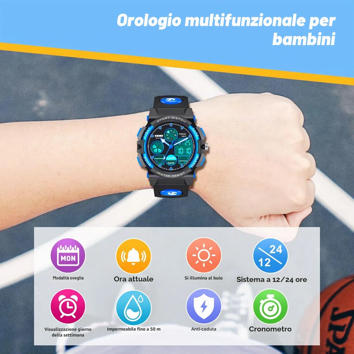 Dislocati Orologio Digitale Bambino, Orologio Sportivo Multifunzionale Impermeabile, Regali per Bambini e Ragazzi