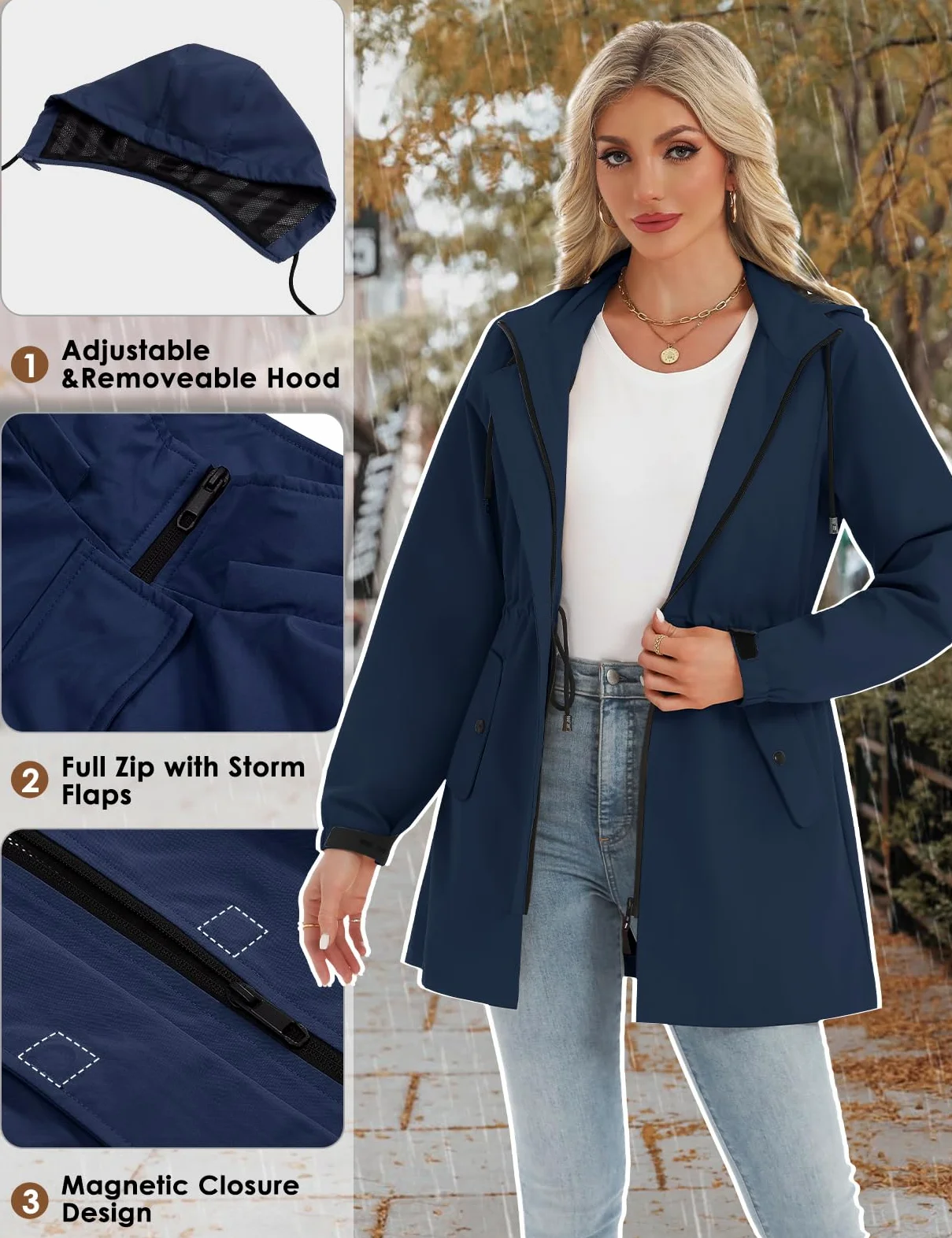 Tuopuda Giacca da Pioggia da Donna Lungo Cappuccio Impermeabile Antipioggia Donna Giacca a Vento Cappuccio Mantella Leggera Poncho Impermeabile per Campeggio all'aperto Escursionismo
