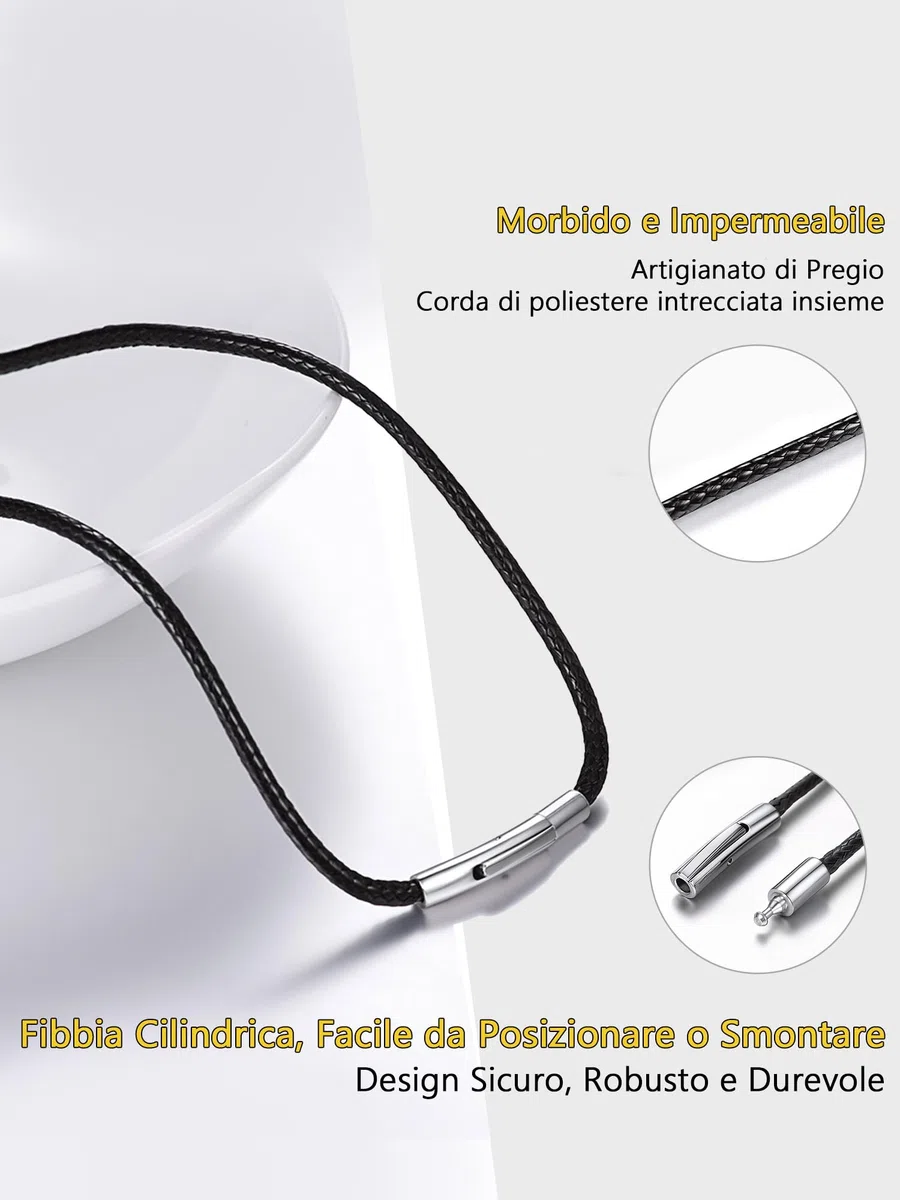 PROSTEEL 2MM Collana in Pelle Caucciu Cordina Nera Impermeabile Uomo Acciaio 41-76CM Corda di Cuoio Accessori Ciondoli