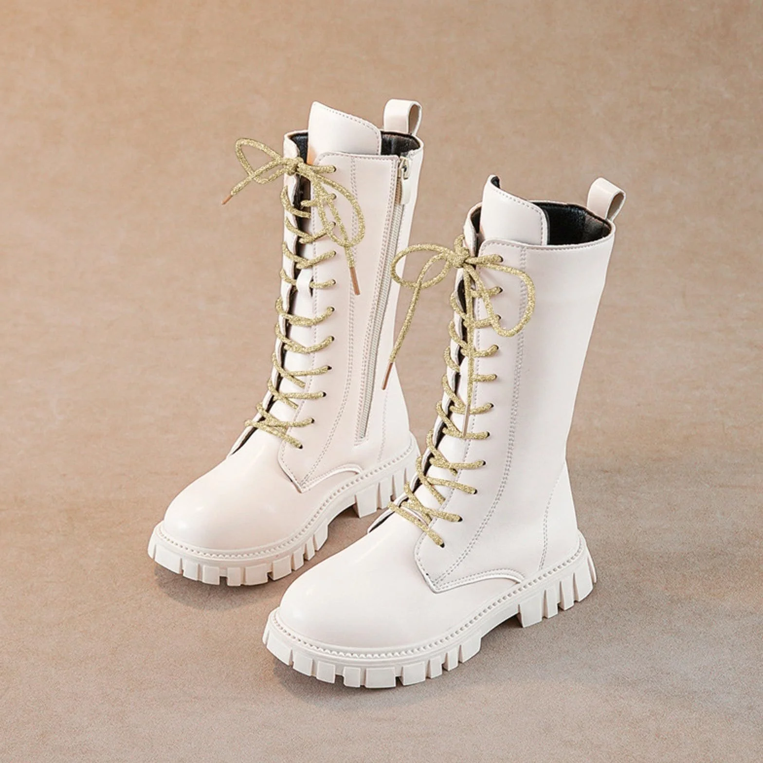 Stivaletti Bambina Scarpe Alta Anfibi Stringati Eleganti Moda Ragazza Stivali Sportivi Outdoor Camminata Leggeri Autunno Inverno Combat Boots