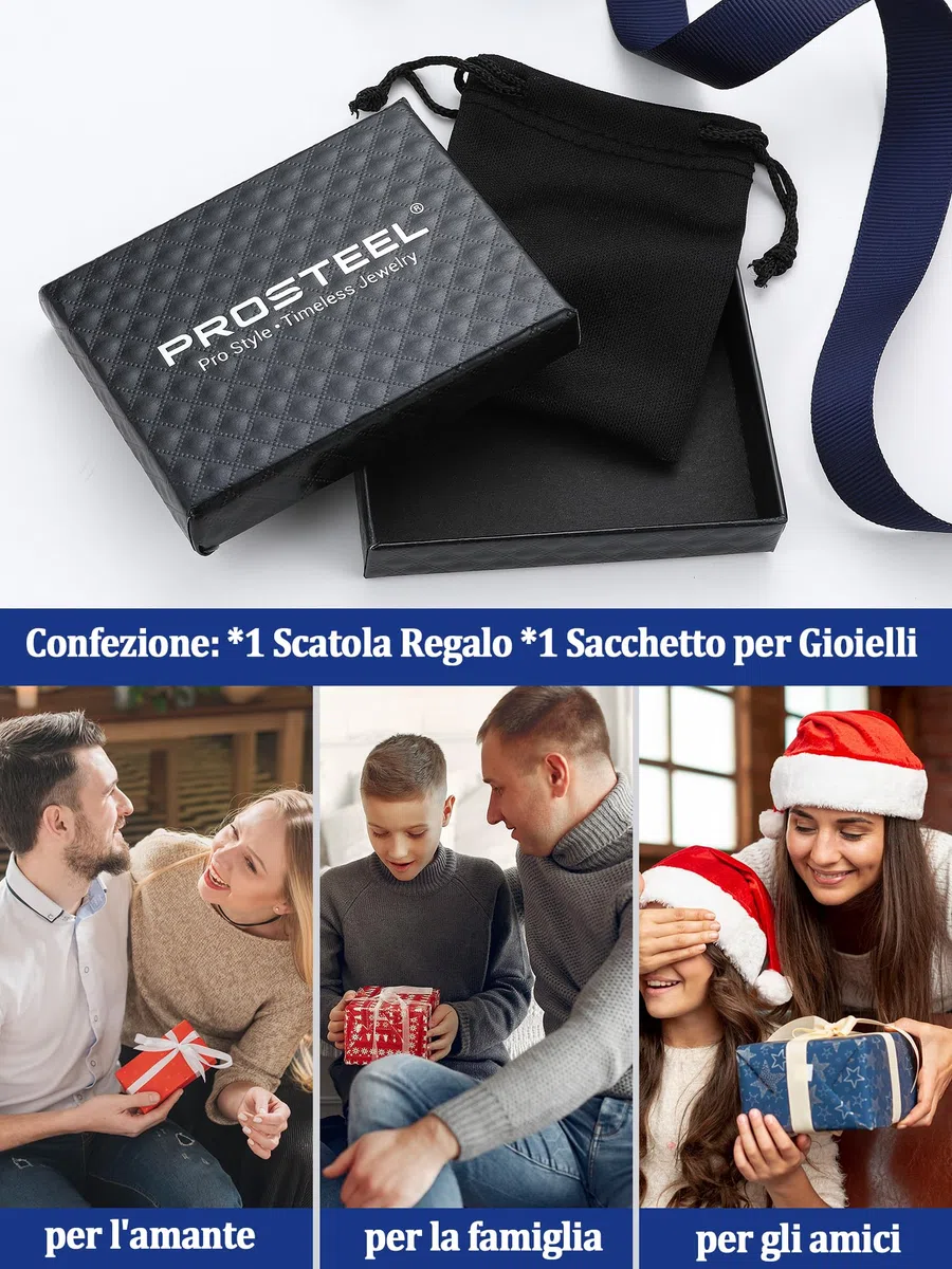 PROSTEEL Collana Uomo, Collana Militare Personalizzata, Piastrine Dog Tag, Incisione Laser, Catena Palla 55+5 CM, Ciondolo Targhetta dell'Esercito, Militare ID Targhetta(con Confezione)
