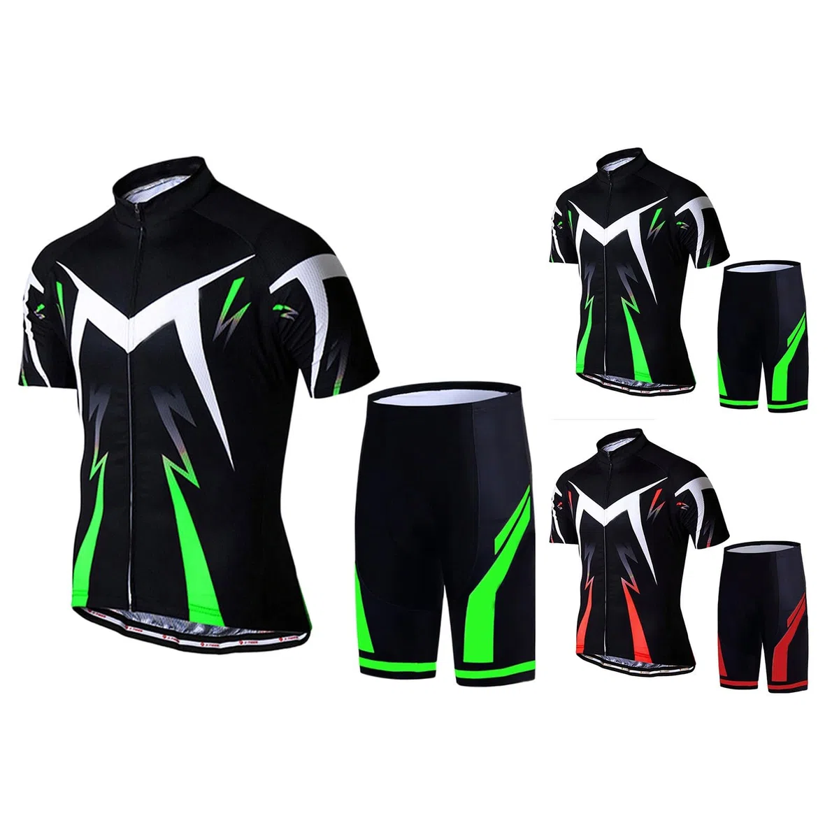 Set di maglia da ciclismo da uomo, 2 pezzi, tuta da jogging, a maniche corte, con chiusura lampo completa, maglia da ciclismo e imbottita, traspirante, abbigliamento da ciclismo