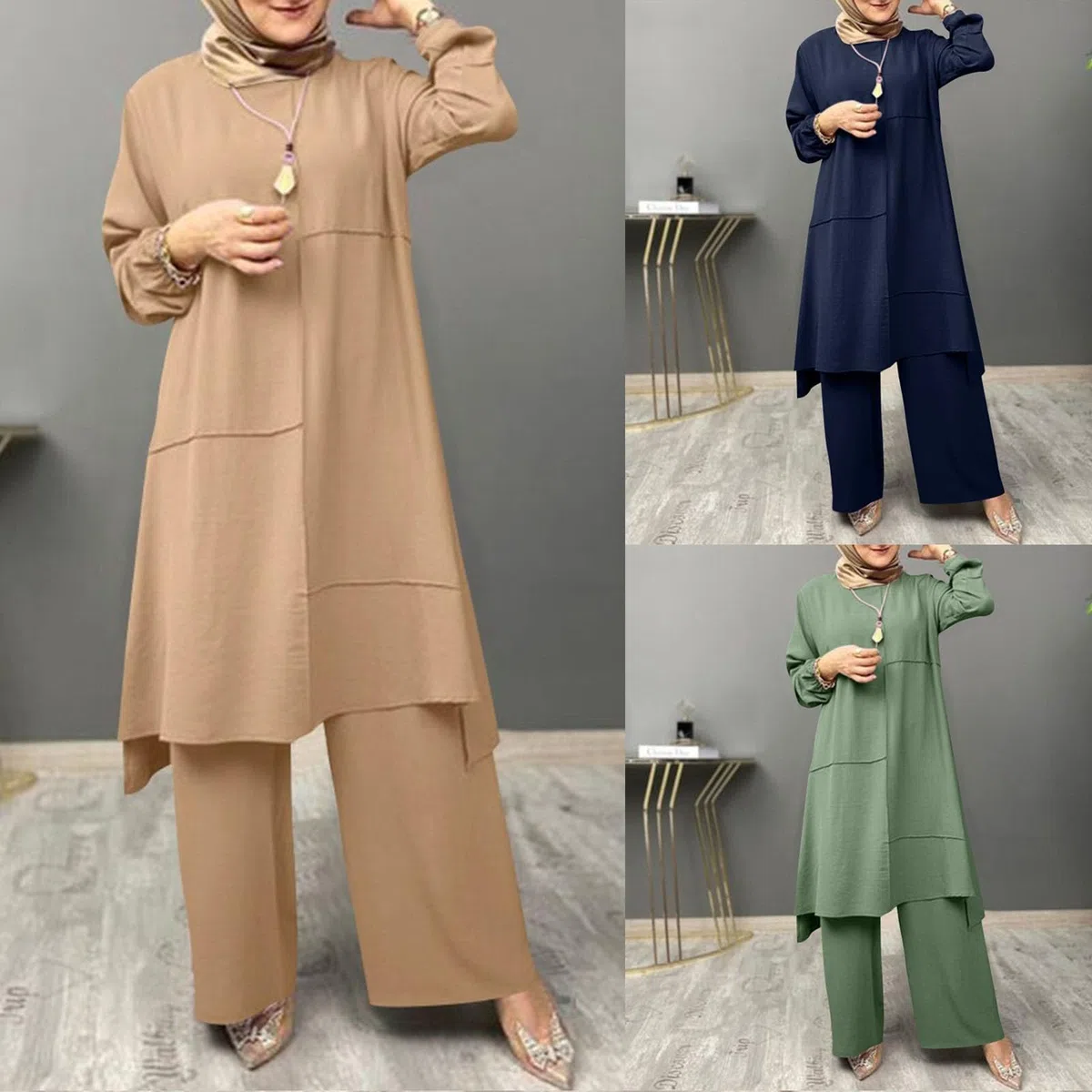 Abiti musulmani da donna 2 divisori Corban Ramadan Abito a maniche lunghe Top Robe E Pantaloni Dubai Turco Medio Oriente Arabo Islamico Abbigliamento da preghiera afgana islamica