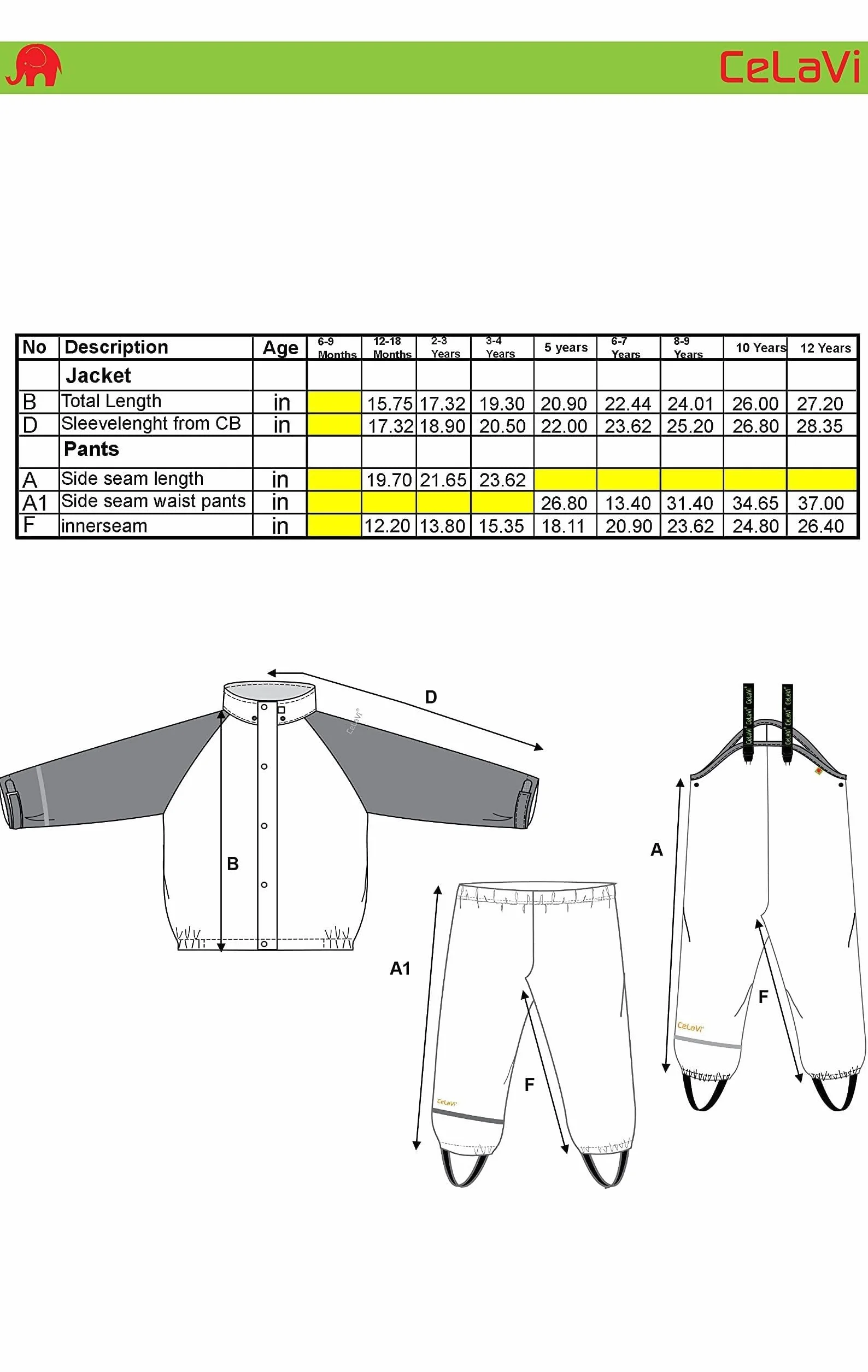 Celavi Basic Rainwear Suit-Solid Abito Bambini e Ragazzi