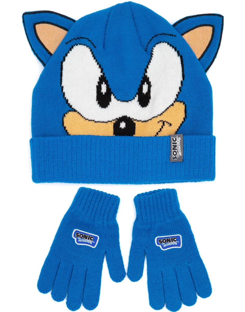 Sonic The Hedgehog Hat And Gloves Kids Blue Oregh Bered Beanie