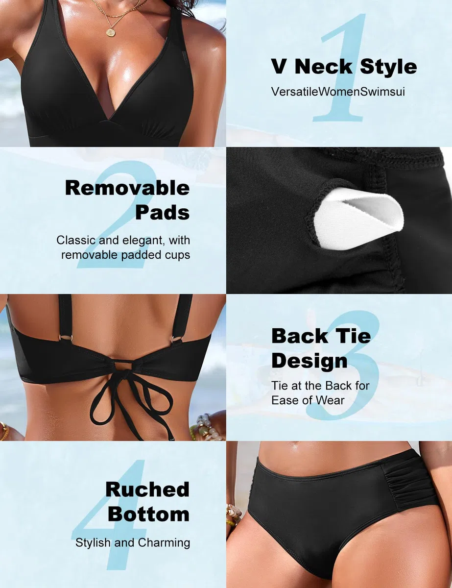 Nadeer Costume da Bagno Donna Scollo a V Triangolo Due Pezzi Push Up Bikini Set Imbottito Reggiseno Sexy Costumi da Mare Spiaggia Beachwear Swimwear