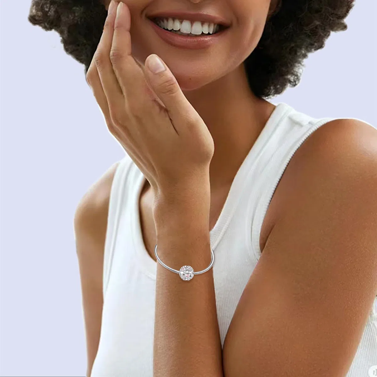 LNQOBU Birthstone Charms per Braccialetti, 925 Argento Sterling Perline di Fascino a Forma di Cuore con trifoglio Portafortuna, Ciondolo d'amore, Regalo di Compleanno per le Donne