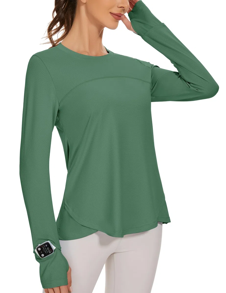 IECCP Camicetta Sportiva da Donna, a Maniche Lunghe, UPF 50+, Protezione dai Raggi UV, Maglietta a Maniche Lunghe, vestibilità Sottile, con Foro per Il Pollice, rashguards