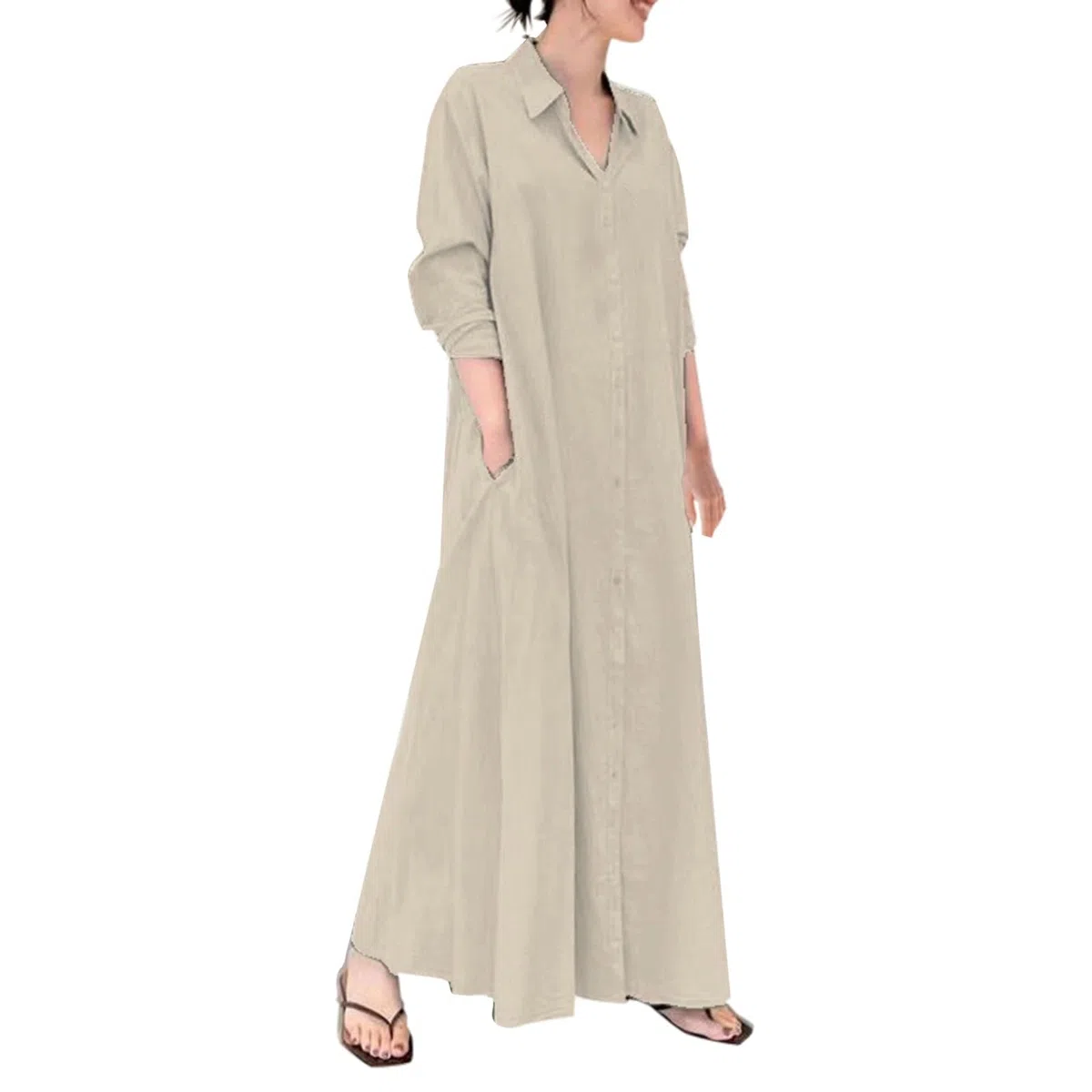 Comodi abiti da donna in lino lungo camicia con tasche abiti formali da donna da sera