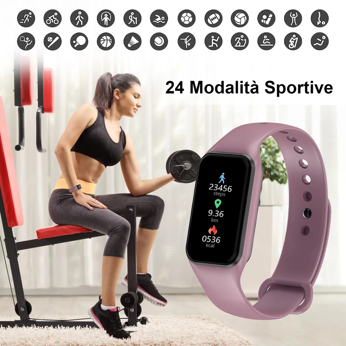 Smartwatch Donna, Orologio Fitness Cardiofrequenzimetro Orologio Fitness/SpO2/Sonno/Contapassi, Notifiche Smart Watch Activity Tracker per iOS Android (2 Cinturini)