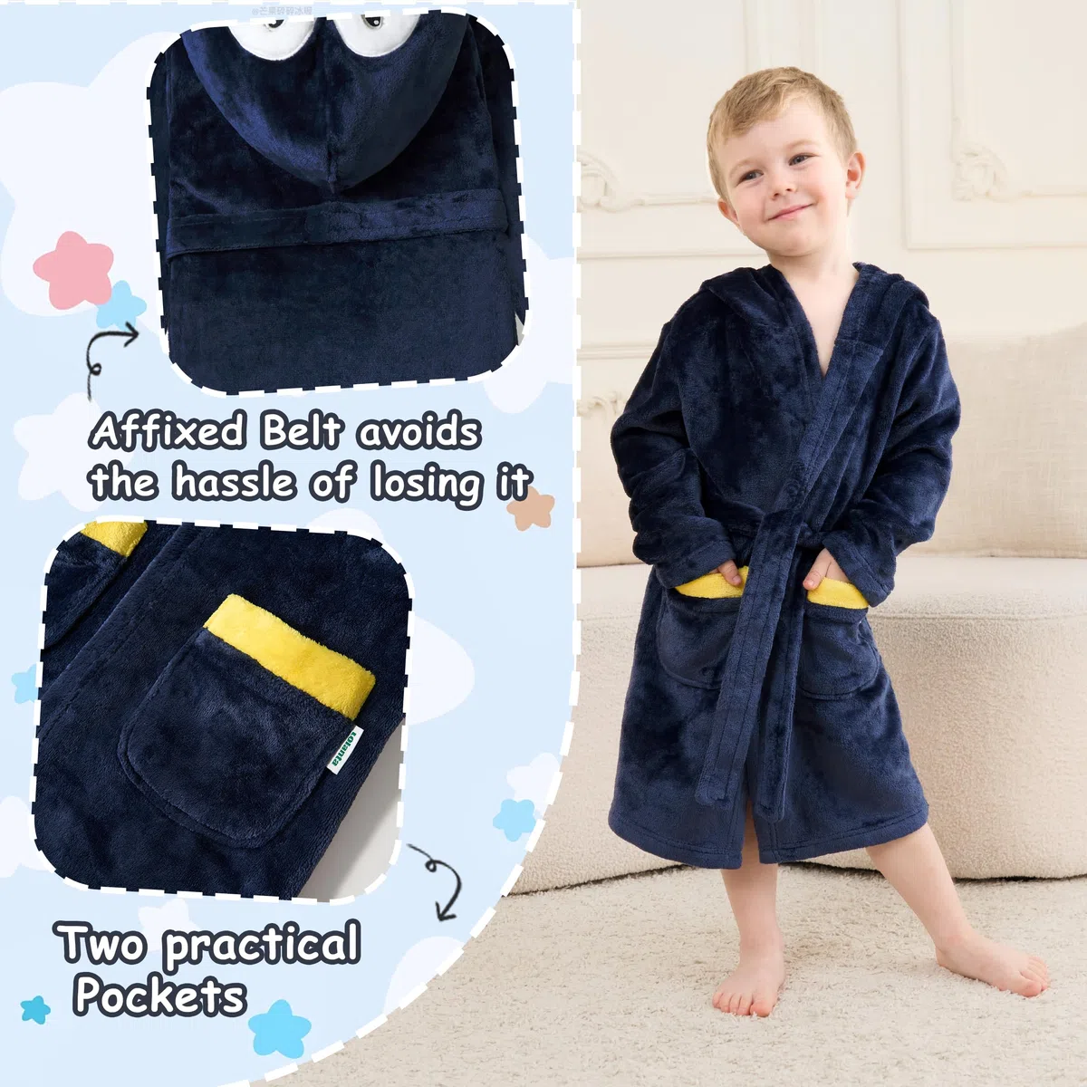 LOLANTA Bambini Caldo Morbido Accappatoio Animale, Loungewear in Pile Soffice con Cappuccio, 2-8 Anni