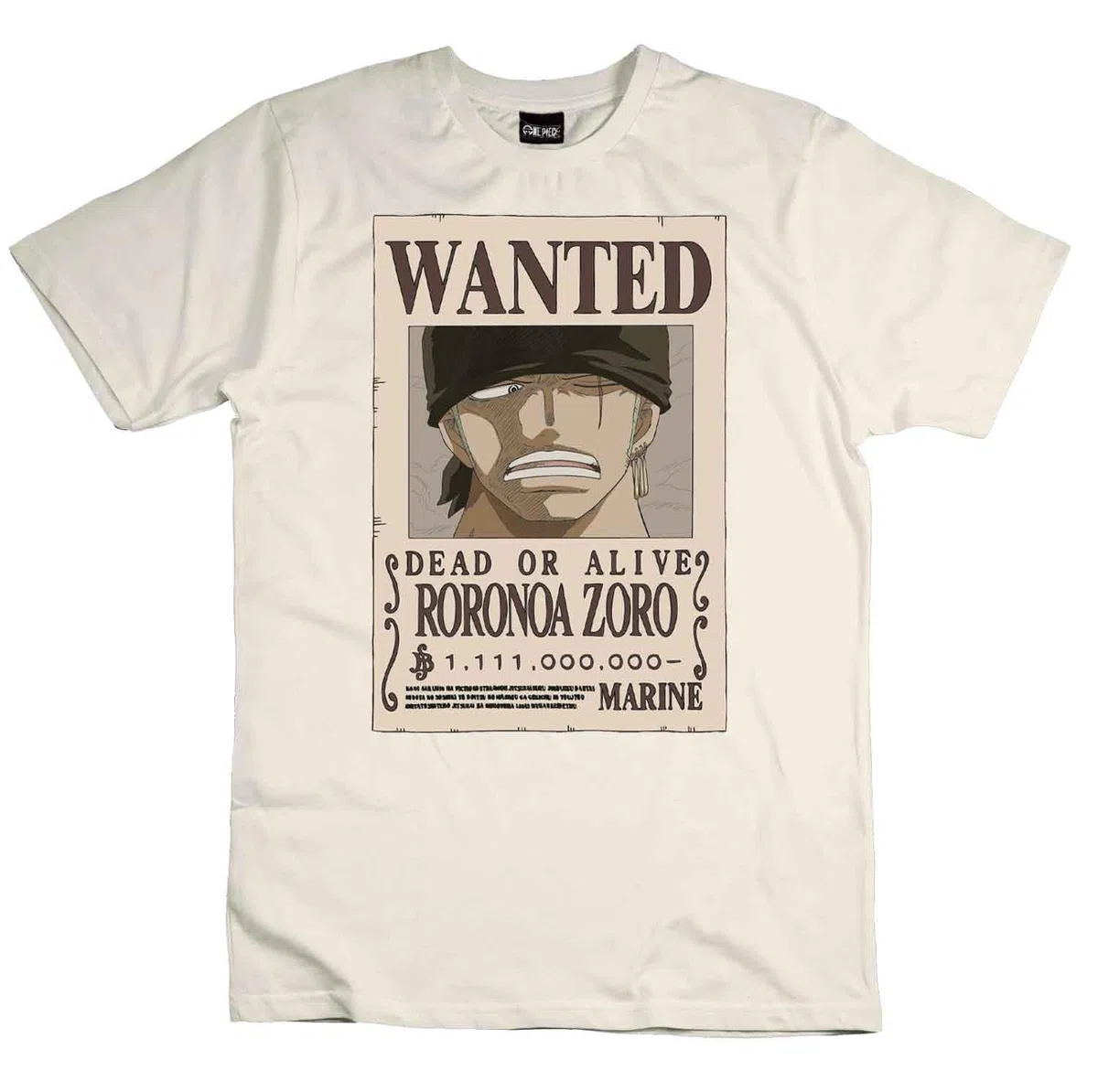 One Piece T Shirt Bambino e Ragazzo Zoro Wanted Poster – Maglietta Ufficiale Anime in Cotone, Ricompensa da 1.111 di Berry - Maglia Idea Regalo Bambini