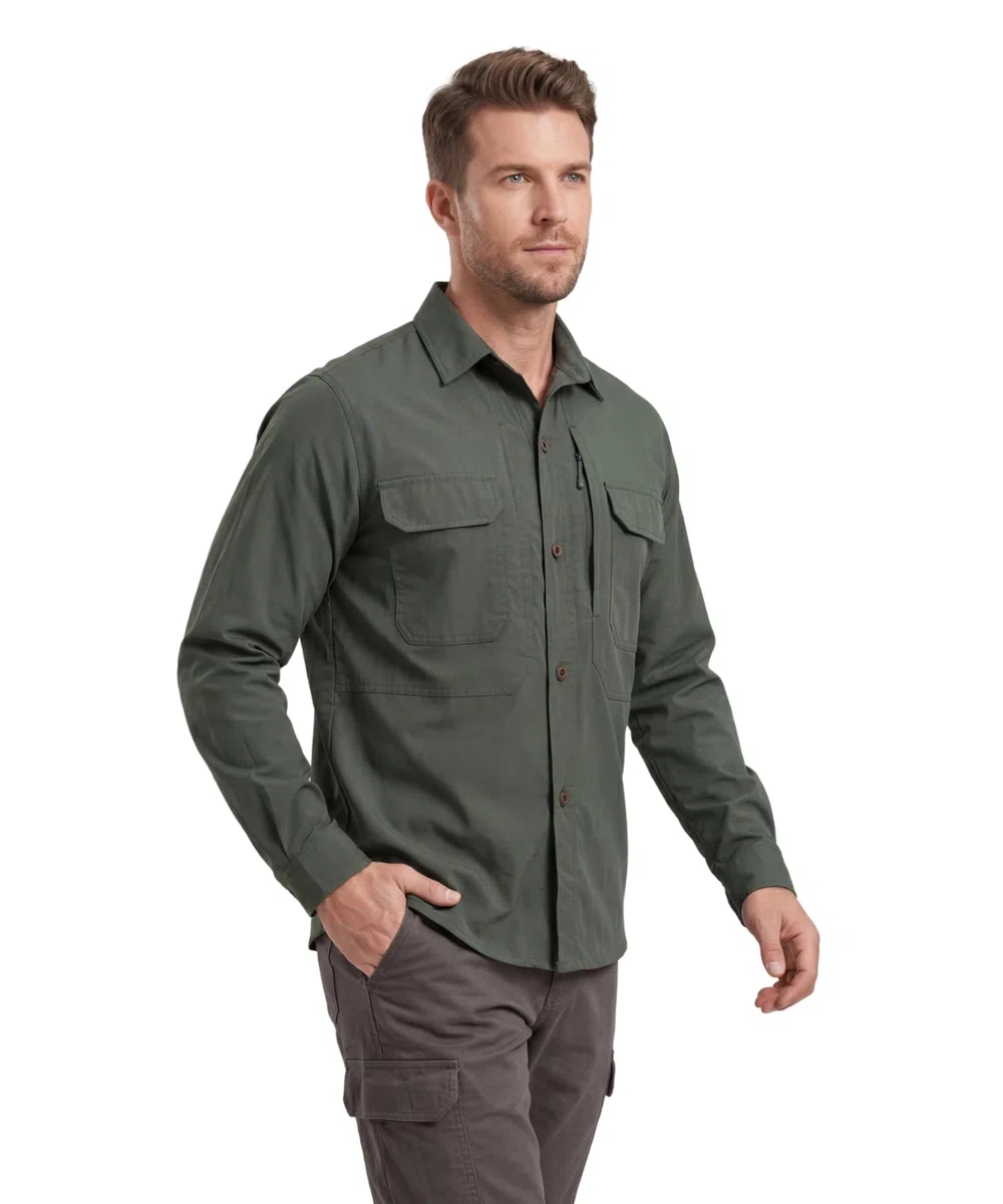 Camicia da Uomo a Maniche Lunghe Casual Traspirante Leggera Sportiva Camicia Safari Protezione UV Funzionale Shirt per Pesca Trekking