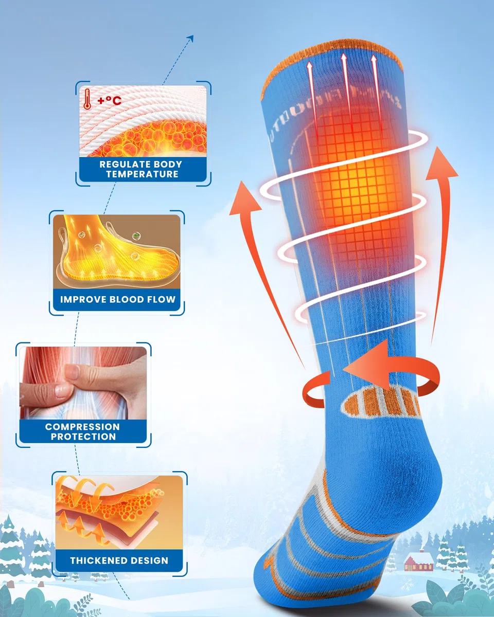 OutdoorMaster Calzini da Sci per Bambini, Confezione da 2 Calzini Termici a Compressione Invernale in Lana Merino con Ragazzi e Ragazze, Polsino Antiscivolo sopra Il Polpaccio per Sci, Snowboard