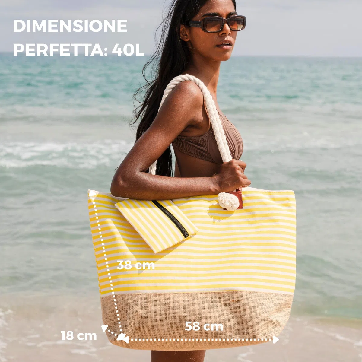 furora HOLIDAY Borsa Mare Grande XL, Donna + Uomo: con cerniera e 2 tasche interne (per costumi da bagno bagnati e oggetti di valore) maniglia comoda, leggera, grande | Borsa Spiaggia