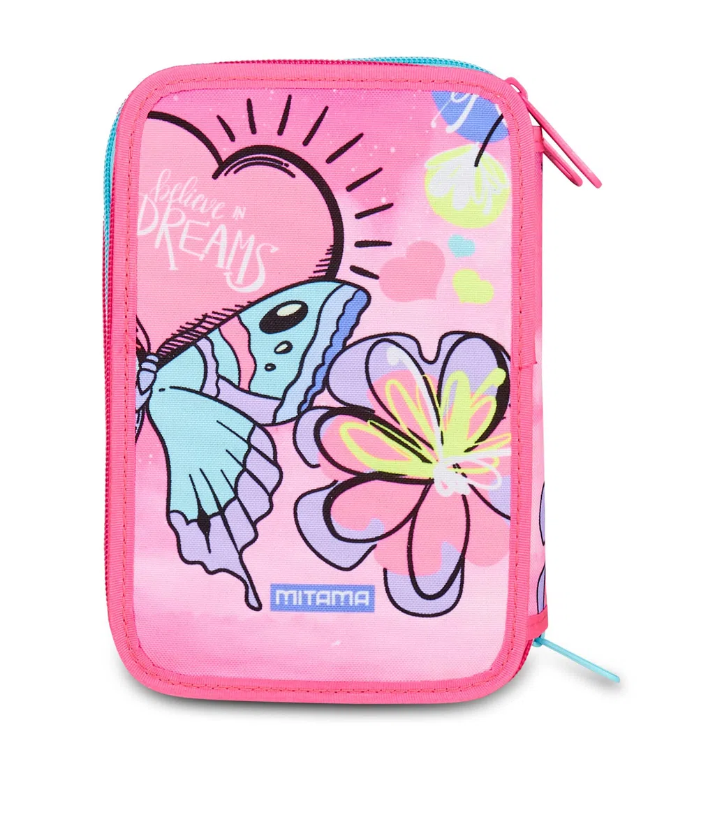 Mitama Astuccio Scuola 3 Scomparti, SUPER TRIPLO BUBBLE DREAMS, Contenuto 47 pz, Completo di Matite, Pennarelli, Portapenne Scuola Elementare Bambina
