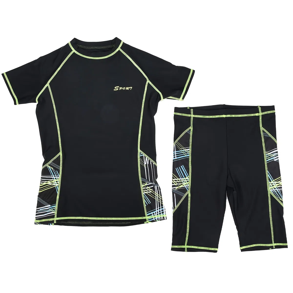 POENVFPO Tuta da Surf da Uomo, Camicia a Maniche Corte con Pantaloncini 2 Pezzi Muta da Bagno Estiva per Uomo (L)