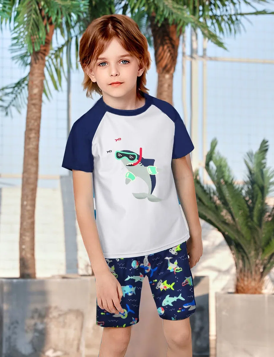SWAUSWAUK Costume Bagno Bambino 2 ai 10 Anni - Protezione UV Maglietta Nuoto Bambino e Pantaloncini Bagno UPF 50+