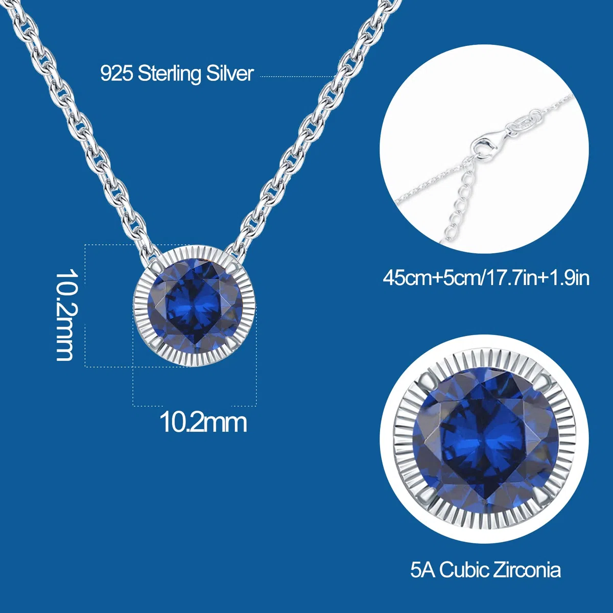 Qings Birthstone Collana in Argento 925 Donna, Collane Pendente Donna Strass Regalo di Compleanno