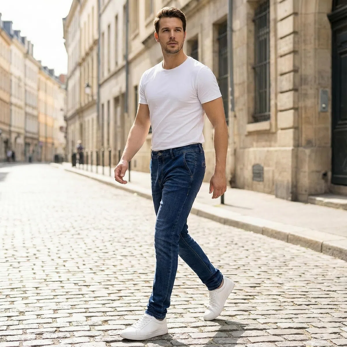 Gandy Jeans Uomo, 5 Tasche, Gamba Dritta, Pantalone Elasticizzato a Vita Alta, Slim Fit