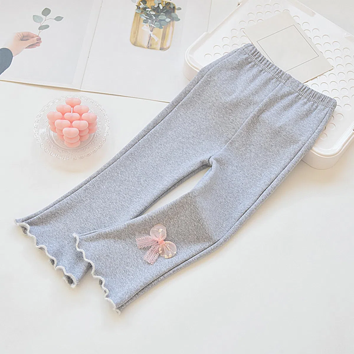 Generico Pantaloni a zampa da ragazza, in cotone, flared yoga, leggings con tasche, per bambini, caldi e confortevoli, per bambine dai 2 ai 10 anni