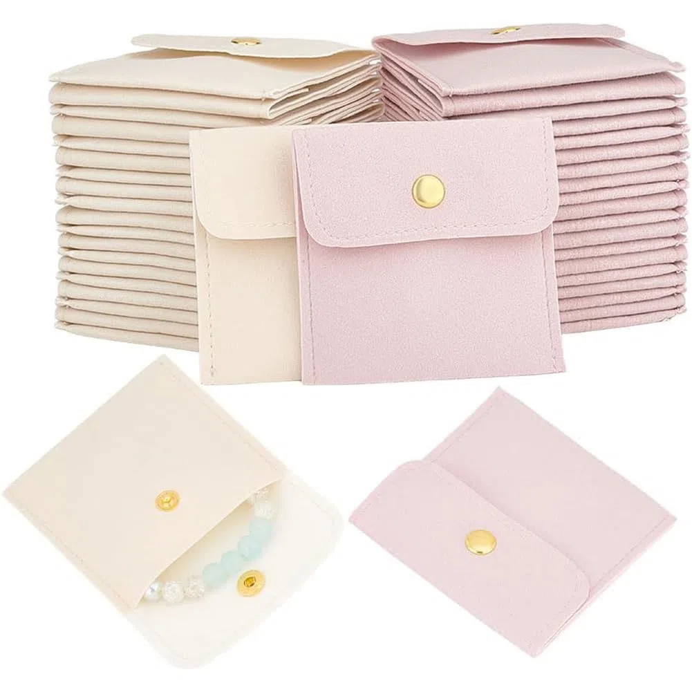 PH PandaHall 40pz Sacchetti per Gioielli Microfibra Sacchetti Gioielli con Bottone a Pressione, 2 Colori Piccola Borsa per Confezione Regalo Collana Bracciali Orecchini Anelli, 8x8cm